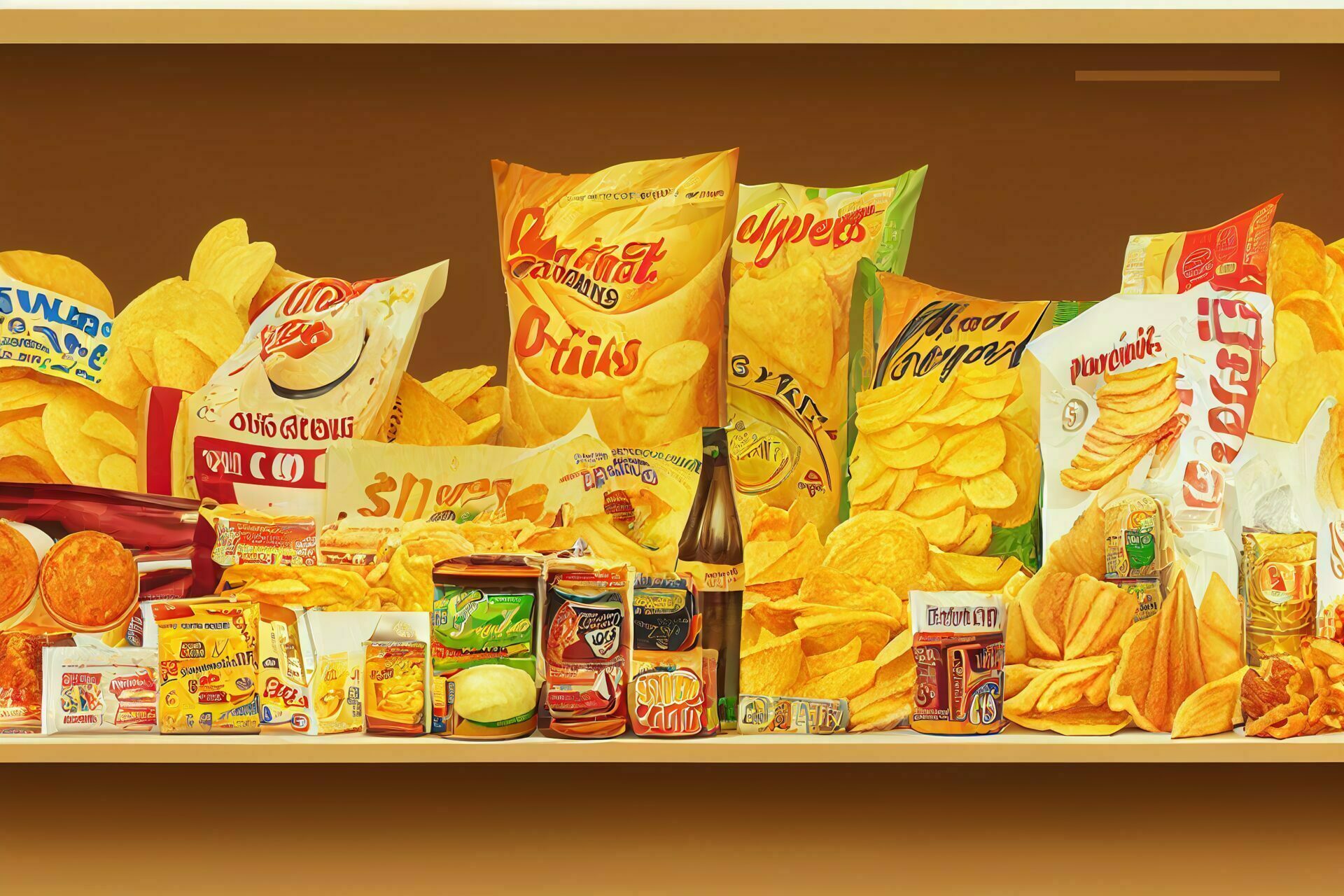 Blog potato chips snacks bags packaging shelf digital illustration Bolt Creatives